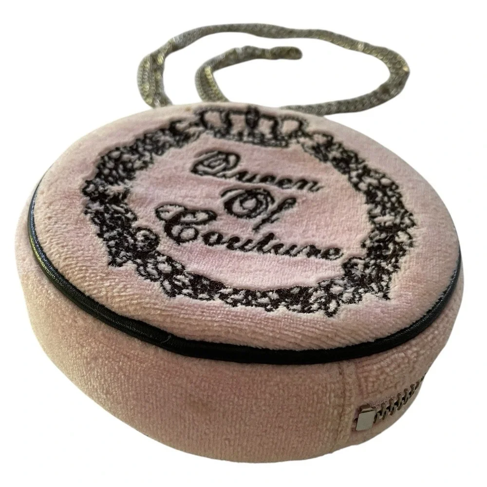 VTG Juicy Couture Pink Queen of‎ Couture Round Mini Canteen Purse Crossbody Y2K